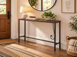 31.50"x7.87"x31.10" Console Table, MDF with Melamine Veneer & Iron Frame, with Power Outlet, Rusty 35742284