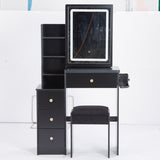 29.2" Small Size Left Bedside Cabinet Vanity Table Cushioned Stool, 2 AC2 USB Power Station, Hair W3258P288458