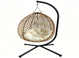 Foldable Hanging Egg Chair with Stand, HDPE Rattan Wicker Swing Chair with Cushion, Heavy Duty Frame 26542188