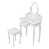 Children's Wooden Dressing Table Reversible Round Mirror Dressing Table Chair Three Drawers White 09401206