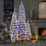 ZUN 8FT, 6FT, 4FT Pre-Lit Pencil Christmas Trees, 3-set Slim Artificial Christmas Tree With Snow N704P198458A