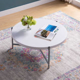 ZUN Essential Round Coffee Table - White and Silver Metal Legs B107131428