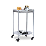 Round Coffee Table with Wheels 2-Tier Movable Side Tables Silver Metal Detachable Bedside Nightstand W1757P336139