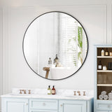 ZUN Wall Mirror 42 Inch Black Circular Mirror Metal Framed Mirror Round Vanity Mirror Dressing Mirror, W143570513