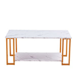 ZUN Coffee Table, 2 Layers 1.5cm Thick Marble MDF Rectangle 39.37" L Tabletop Iron Coffee Table , Dining 45259084