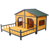 Wooden Large Dog House Outdoor Double XL Dog Kennel with Elevated Floor and Porch, Weatherproof W465P189954