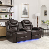 Home Theater Seating Manual Recliner Loveseat with Hide-Away Storage, Cup Holders and LED Light WF310726AAD