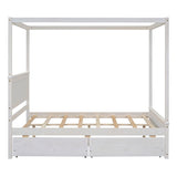 Wood Canopy Bed with two Drawers, Full Size Canopy Platform bed With Support Slats .No Box Spring WF303304AAK