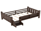 Twin Size Floor Bed with Storage Bookcases, Solid Wood Kids Floor Bed with Cute Stairs and W1580P390217