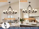 Black Wagon Wheel Chandelier 34.25Inch Modern Farmhouse Glass Pendant Light 12-Light Ceiling Hanging W5008P468521
