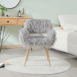 ZUN GREY Faux Fur Upholstered Make up chair Side Dining Chair with Metal Leg W2069P174780