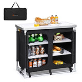 ZUN Black Camping Kitchen Table with Storage Shelves 09516532