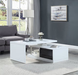 ZUN White and Black High Gloss Coffee Table with Swivel Top B062P209063