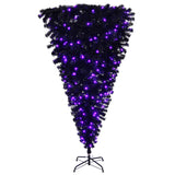 6 FT Pre-lit Upside Down Artificial Christmas Tree, Black Halloween Tree with 250 Purple Lights 38631116
