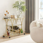 ZUN Electroplated Glass Bar Cart, With Wine Rack And Glass Holder, For Kitchen, Serving, Hotel Gold 59267450