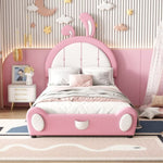 ZUN Twin Size Upholstered Platform Bed with Rabbit Shaped Headboard, Pink WF323763AAH