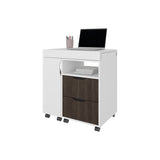 Loris Extendable Desk with Two Drawers, Open Shelves, and Sliding Mechanism B128P263731