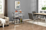 ZUN Contemporary Chrome Bar Serving Cart Silver Modern Glass Metal Frame Wine Storage 43465421