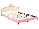Full Size Lovely Crown Fantasy PU Leather Princess Bed with Tufted Headboard, PinkCream N733P198762H