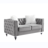Gray, Two-seater Sofa, Velvet Crystal Buckle Upholstery Sofa, Crystal Feet, Removable Cushion, Two 91398134