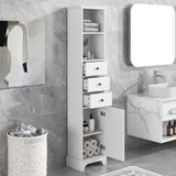 White Tall Bathroom Cabinet, Freestanding Storage Cabinet with 3 Drawers and Adjustable Shelf, MDF WF298152AAK