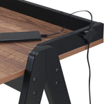 ZUN Walnut and Black Writing Desk with USB Ports B062P153882