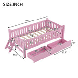 Wood Twin Size Platform Bed with Guardrail and 2 Drawers, Pink 58316824