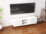 Modern TV Stand with Wave-Design Doors, Open Shelf & Adjustable Shelf - Stylish and Functional for 14246610