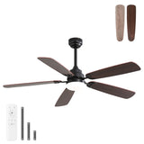 ZUN 52 Inch Classics Ceiling Fan With Dimmable Led Light 6 Speed Wind 5 Blades Remote Control DC Motor W882P146287