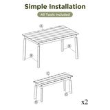 ZUN 3 Pieces Acacia Wood Table Bench Dining Set For Outdoor & Indoor Furniture With 2 Benches, Picnic 45376556