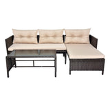 ZUN 3 Piece Outdoor PE Rattan Furniture Set, Patio Black Wicker Conversation Loveseat Sofa Sectional 41175720