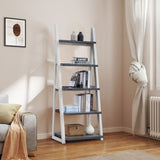 ZUN 5-Tier Shelves,Bookshelf, Storage Rack, Bookcase with Rubber Wood Frame, Ladder Shelf for Living W2582P195346