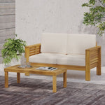 ZUN Teak Acacia Wood Loveseat and Coffee Table Set with Cream Cushions 70844.00