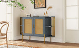 TREXM 2-Door Elegant Curved Dining Cabinet with Gold Trim and Woven Rattan Doors for Dining Room N715P172740G