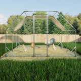 ZUN 10 ft. x 13 ft. Galvanized Large Metal Walk in Chicken Coop Cage Farm Poultry Run Hutch Hen House W2505P177284