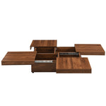 ZUN Square Marble Veneer Coffee Table Sliding Top with Storage in Walnut 39.4'' WF322094AAD