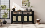TREXM Bohemian Style Rattan Buffet Storage Cabinet with Solid Wood Frame, Sideboard with 3-position N715P290093B