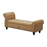 64.5" Bed Bench for Bed Room Nails Tufted Chaise of Lounge with Storage Velvet Upholstery Khaki W1097P202876