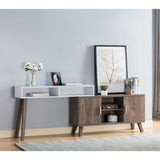 ZUN Home Entryway Console Table with Multi- Storage Compartments, Display Cabinet, Hazelnut & White B107130914