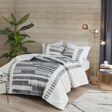 ZUN 3 Piece Cotton Printed Duvet Cover Set w/ trims B03596495