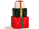 4FT 3-Tier Gift Box with Auto-Opening Lids, 200 Warm White Wire Lights, Velvet Christmas Decor, US 35069040
