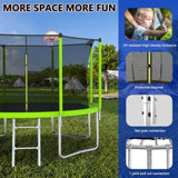 ZUN 12FT Trampoline Green for Kids & Adults with Basketball Hoop and Ball ,Recreational Trampolines with K1163139545