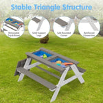 ZUN 3-in-1 Kids Outdoor Wooden Picnic Table With Umbrella, Convertible Sand & Wate, Gray ASTM & CPSIA W1390104709