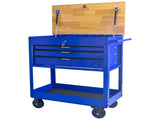 3 DRAWERS MULTIFUNCTIONAL TOOL CART WITH WHEELS AND WOODEN TOP-Blue W1102P316944