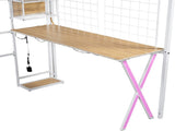 Full Size Metal Loft Bed with Built-in Work Station, Wardrobe, Storage Staircase and LED, White 78792217