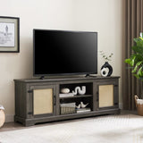 Farmhouse Rattan TV Stand Console Table for TVs up to 70 Inches, TV Console Table with 2 Storage W1758P178929