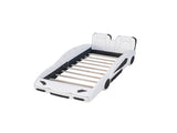 Twin Size Race Car-Shaped Platform Bed with Wheels, White 51942082