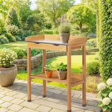 Outdoor Garden Potting Bench Table, Wooden Horticulture Planting Worstation with Metal Tabletop, 2 74289358