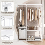 ZUN Portable Wardrobe Clothes Rack, Freestanding Clothing Rack with Bottom Mesh Storage Rack, 37325947