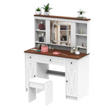 ZUN Farmhouse Vanity Desk with Sliding Mirror,Lights and Charging Station,Makeup Table Desk with W760P206129